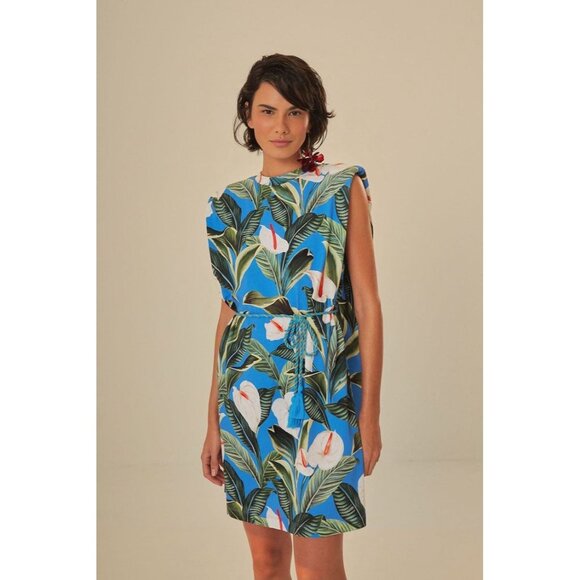 NWT FARM Rio Blue Anthurium Garden Organic Cotton Mini T-shirt Dress Medium - Picture 4 of 15